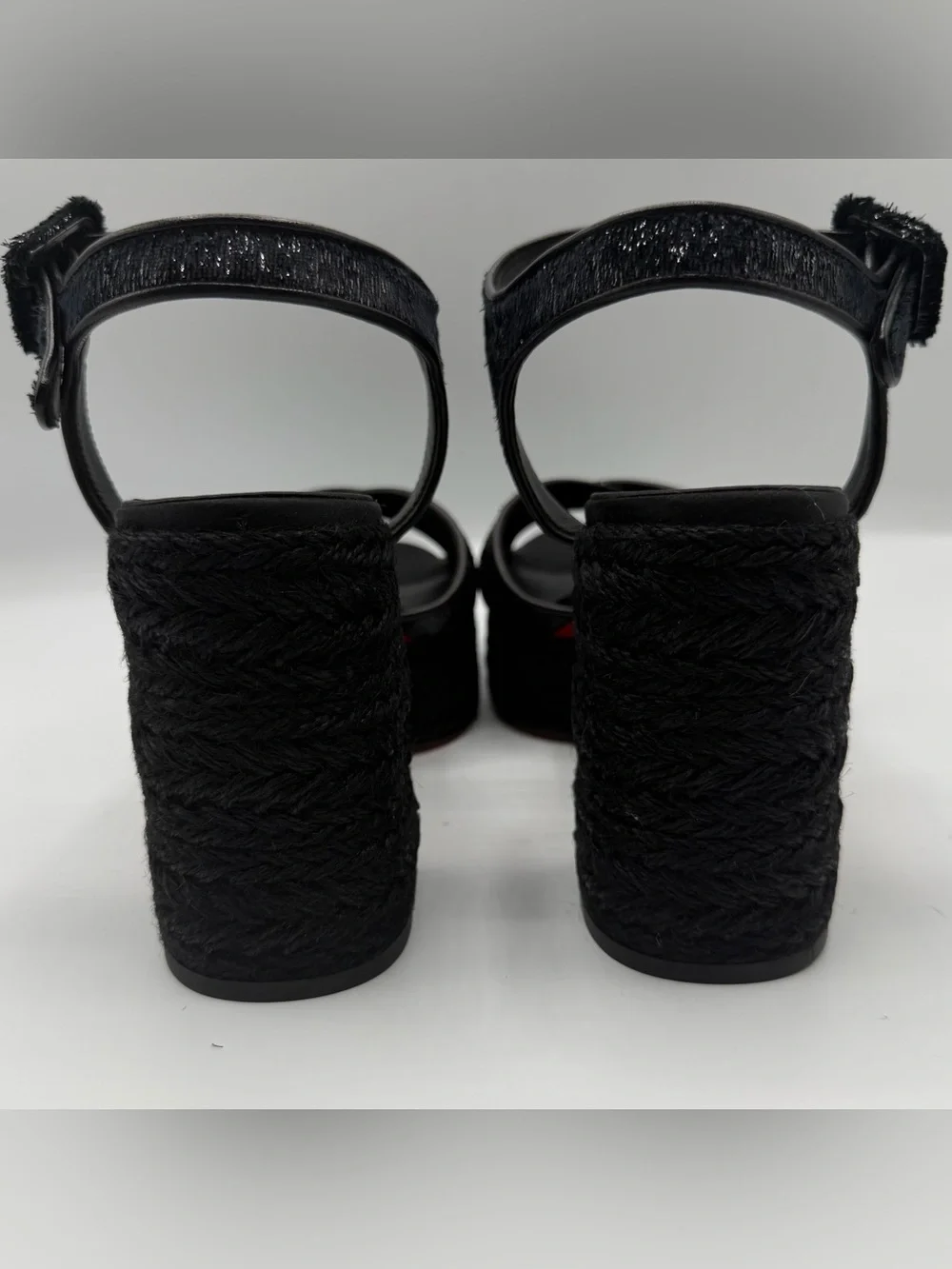 NIB Christian Louboutin Black Espadrille Calakala Platform Chunky 85 mm Heels